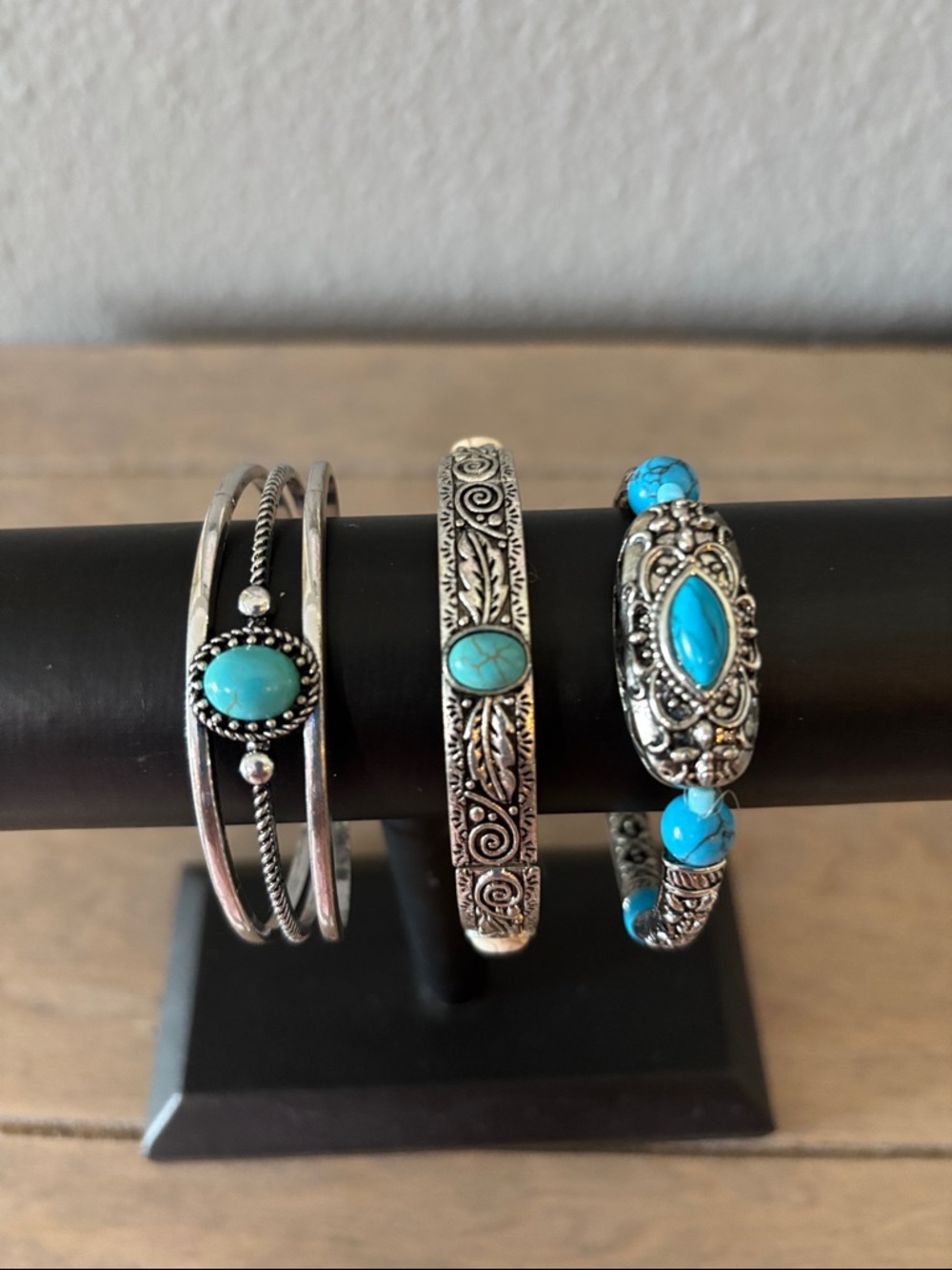 Turquoise Accent Silver Bracelet Set - Women Jewelry
